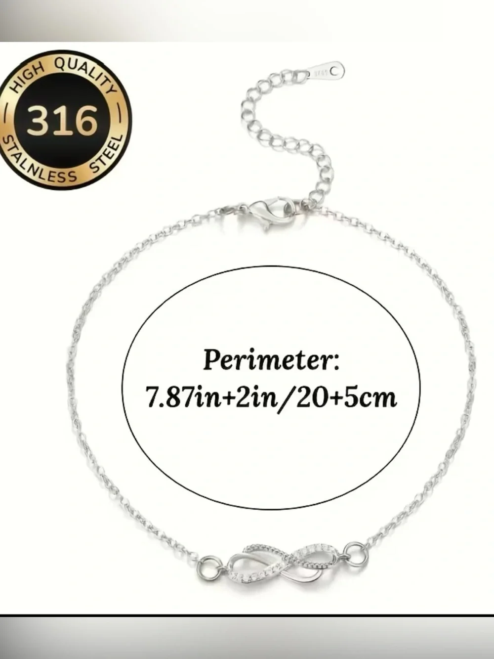 NWOT-Double Infinity Zirconia Stainless Steel Boho Anklet Ankle Bracelet